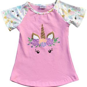Little Girl Kids Toddler Short Sleeve Unicorn Floral Easter T-shirt Top Blouse